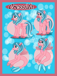 Size: 1024x1366 | Tagged: safe, artist:spokenmind93, oc, oc:cressida, species:classical hippogriff, species:hippogriff, species:seapony (g4), commission, merpony, obtrusive watermark, reference sheet, watermark