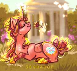 Size: 1024x939 | Tagged: safe, artist:segraece, character:princess cadance, species:alicorn, species:pony, eyes closed, female, flower, magic, mare, solo