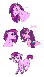Size: 1024x1783 | Tagged: safe, artist:cascayd, character:sugar belle, oc, oc:berry blast, parent:big macintosh, parent:sugar belle, parents:sugarmac, character study, ear piercing, earring, female, filly, jewelry, next generation, offspring, piercing, simple background, white background