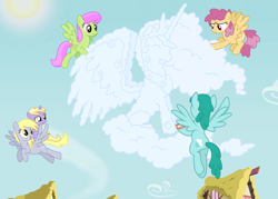 Size: 7000x5000 | Tagged: safe, artist:mundschenk85, character:derpy hooves, character:dinky hooves, character:dizzy twister, character:merry may, character:orange swirl, character:princess celestia, character:spring melody, character:sprinkle medley, species:pony, absurd resolution, cloud sculpting, cloud sculpture, vector