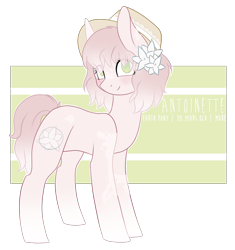 Size: 1600x1700 | Tagged: safe, artist:adostume, oc, oc only, oc:antoinette, species:earth pony, species:pony, blushing, clothing, flower, flower in hair, happy, hat, simple background, smiling, solo, transparent background