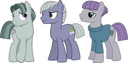 Size: 4024x2000 | Tagged: safe, artist:whalepornoz, character:limestone pie, character:marble pie, character:maud pie, species:earth pony, species:pony, berry brothers, bronze berry, clothing, cute, grin, keyser berry, limabetes, male, marblebetes, maudabetes, maulder berry, pie sisters, rule 63, rule63betes, shirt, shy, siblings, simple background, smiling, stallion, standing, transparent background