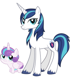 Size: 1803x2000 | Tagged: safe, artist:whalepornoz, character:princess flurry heart, character:shining armor, species:alicorn, species:pony, species:unicorn, g4, baby, baby pony, colored hooves, duo, female, folded wings, gleaming shield, hooves, horn, looking at you, male, mare, mother and son, prince blizzard heart, rule 63, simple background, three quarter view, transparent background, unshorn fetlocks, vector, wings