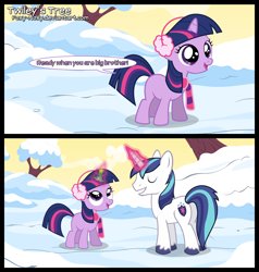 Size: 1500x1575 | Tagged: safe, artist:foxy-noxy, character:shining armor, character:twilight sparkle, species:pony, clothing, colt, comic, cute, earmuffs, filly, male, scarf, snow
