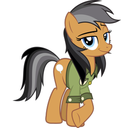 Size: 1886x2000 | Tagged: safe, artist:whalepornoz, character:quibble pants, species:pony, bottomless, clothing, female, partial nudity, rule 63, simple background, smiling, smirk, solo, squabble skirt, transparent background, underhoof