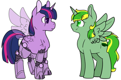 Size: 1450x950 | Tagged: safe, artist:cloureed, character:twilight sparkle, character:twilight sparkle (alicorn), oc, oc:meadow dawn, species:alicorn, species:pony, alternate timeline, alternate universe, amputee, commander twilight, cyborg, fanfic, fanfic art, fanfic cover, prosthetic leg, prosthetic limb, prosthetics, quadruple amputee, simple background, transparent background, transparent wings