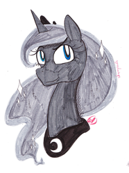 Size: 595x800 | Tagged: safe, artist:ryuredwings, character:princess luna, inktober, bust, female, looking at you, portrait, solo