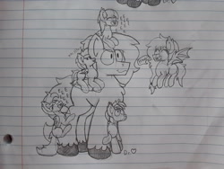 Size: 2576x1932 | Tagged: safe, artist:drheartdoodles, oc, oc only, oc:crumble, oc:dr.heart, oc:haven, oc:lightshow, oc:starry night, species:bat pony, species:pegasus, species:pony, :3, :t, bat pony oc, climbing, clydesdale, colt, cute, dialogue, dogpile, ear bite, ear tufts, eeee, excited, eyes closed, female, filly, flying, happy, heart, holding on, hug, kissy face, lined paper, looking up, male, nibbling, o3o, ponies riding ponies, pony hat, prone, size difference, smiling, speech bubble, spread wings, stallion, traditional art, unshorn fetlocks, wide eyes, wings