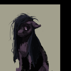 Size: 1280x1280 | Tagged: safe, artist:erijt, oc, oc only, oc:sable, species:pony, abstract background, female, floppy ears, mare, messy hair, solo