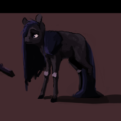 Size: 1280x1280 | Tagged: safe, artist:erijt, oc, oc only, oc:sable, species:earth pony, species:pony, blank flank, female, hair over one eye, lidded eyes, mare, simple background, solo