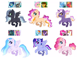 Size: 1920x1469 | Tagged: safe, artist:cascayd, edit, edited screencap, screencap, character:twilight sparkle, character:twilight sparkle (unicorn), oc, parent:big macintosh, parent:cheese sandwich, parent:fluttershy, parent:pinkie pie, parent:prince blueblood, parent:princess cadance, parent:queen chrysalis, parent:rainbow dash, parent:soarin', parent:thunderlane, parent:trixie, parent:twilight sparkle, parents:bluepie, parents:cadalis, parents:fluttersandwich, parents:soarilane, parents:trixmac, parents:twidash, species:alicorn, species:changeling, species:earth pony, species:pegasus, species:pony, species:unicorn, adoptable, alicorn oc, beanbrows, blank flank, changeling queen, cute, eye contact, eyebrows, female, filly, freckles, grin, hybrid, interspecies offspring, lesbian, lidded eyes, looking at each other, looking back, magical gay spawn, magical lesbian spawn, male, mare, nervous, next generation, ocbetes, offspring, open mouth, prancing, raised eyebrow, raised hoof, raised leg, screencap reference, simple background, smiling, smirk, squee, stallion, straight, trotting, wall of tags, white background