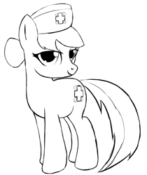 Size: 752x894 | Tagged: safe, artist:gunslingerpen, character:nurse redheart, species:earth pony, species:pony, g4, female, lineart, mare, monochrome, photoshop, simple background, sketch, solo, white background