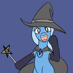 Size: 800x800 | Tagged: safe, artist:ryuredwings, character:trixie, species:pony, species:unicorn, bipedal, cape, clothing, gloves, hat, magic wand, smiling