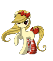 Size: 418x482 | Tagged: safe, artist:rose-moonlightowo, oc, species:earth pony, species:pony, bow, clothing, female, hair bow, mare, simple background, socks, solo, striped socks, tail bow, white background