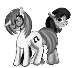 Size: 843x768 | Tagged: safe, artist:gunslingerpen, character:dj pon-3, character:octavia melody, character:vinyl scratch, species:earth pony, species:pony, species:unicorn, female, grayscale, mare, monochrome, photoshop, simple background, white background