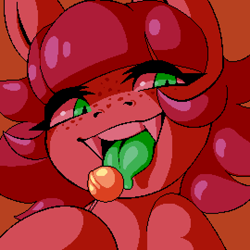 Size: 540x540 | Tagged: safe, artist:stockingshot56, oc, oc only, oc:calculator, bust, candy, food, freckles, licking, lollipop, pixel art, portrait, tongue out