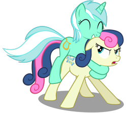 Size: 4500x4000 | Tagged: safe, artist:mundschenk85, character:bon bon, character:lyra heartstrings, character:sweetie drops, species:pony, absurd resolution, bon bon is not amused, glomp, simple background, transparent background, unamused, vector