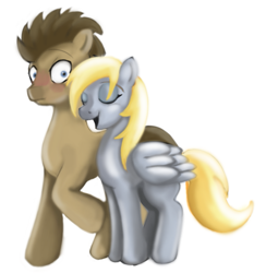 Size: 749x768 | Tagged: safe, artist:gunslingerpen, character:derpy hooves, character:doctor whooves, character:time turner, species:earth pony, species:pegasus, species:pony, ship:doctorderpy, g4, blushing, eyes closed, female, male, mare, photoshop, shipping, simple background, stallion, straight, surprised, white background