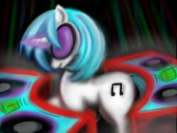 Size: 1024x768 | Tagged: safe, artist:gunslingerpen, character:dj pon-3, character:vinyl scratch, species:pony, species:unicorn, g4, female, mare, mixing console, photoshop, solo, turntable