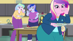 Size: 2560x1440 | Tagged: safe, artist:neongothic, edit, edited screencap, screencap, character:dean cadance, character:princess cadance, character:princess celestia, character:princess luna, character:principal celestia, character:vice principal luna, equestria girls:friendship games, g4, my little pony: equestria girls, my little pony:equestria girls, bbw, cake, cakelestia, chubby, chubbylestia, dean decadence, fat, fat edit, female, food, princess decadence, princess moonpig, principal chubbylestia, reality ensues, royal sisters, sisters, story included, vice principal luna, vice principal moonpig, weight gain