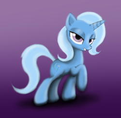 Size: 1600x1565 | Tagged: safe, artist:gunslingerpen, character:trixie, species:pony, species:unicorn, female, gradient background, mare, photoshop, raised hoof, solo