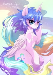 Size: 1451x2048 | Tagged: safe, artist:bbtasu, oc, oc only, species:alicorn, species:pony, alicorn oc, anime, cute, female, looking at you, mare, one eye closed, solo, wink