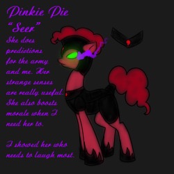 Size: 250x250 | Tagged: safe, artist:sinsays, part of a set, character:pinkie pie, species:earth pony, species:pony, alternate timeline, armor, ask corrupted twilight sparkle, color change, corrupted, corrupted element of harmony, corrupted element of laughter, corrupted pinkie pie, dark, dark equestria, dark magic, dark world, darkened coat, darkened hair, element of laughter, female, glowing eyes, magic, mind control, part of a series, picture for breezies, pinkie pie becomes a royal guard, profile, reference sheet, seer, solo, sombra empire, sombra eyes, sombrafied, tumblr, tumblr:ask corrupted twilight sparkle