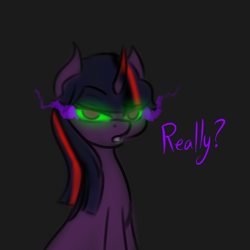 Size: 600x600 | Tagged: safe, artist:sinsays, part of a set, character:twilight sparkle, character:twilight sparkle (unicorn), species:pony, species:unicorn, ask corrupted twilight sparkle, corrupted, corrupted twilight sparkle, curved horn, dark, dark equestria, dark queen, dark world, female, horn, part of a series, possessed, queen twilight, really?, solo, sombra eyes, sombra horn, tumblr, tyrant sparkle