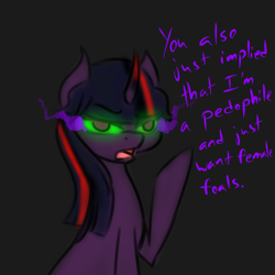 Size: 600x600 | Tagged: safe, artist:sinsays, part of a set, character:twilight sparkle, character:twilight sparkle (unicorn), species:pony, species:unicorn, ask corrupted twilight sparkle, corrupted, corrupted twilight sparkle, curved horn, dark, dark equestria, dark queen, dark world, female, horn, part of a series, possessed, queen twilight, solo, sombra eyes, sombra horn, tumblr, tyrant sparkle