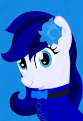 Size: 880x1280 | Tagged: safe, artist:chipmagnum, oc, oc:musical medic, species:earth pony, species:pony, avatar, blue background, clothing, female, mare, simple background, solo