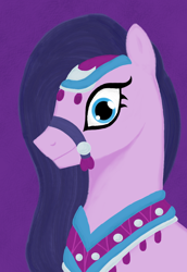 Size: 880x1280 | Tagged: safe, artist:chipmagnum, character:amira, species:pony, g4, bust, portrait, purple background, saddle arabian, simple background, solo