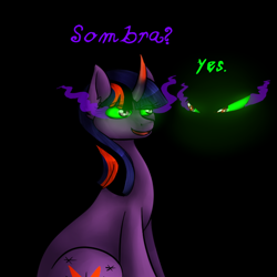Size: 600x600 | Tagged: safe, artist:sinsays, part of a set, character:king sombra, character:twilight sparkle, character:twilight sparkle (unicorn), species:pony, species:unicorn, ask corrupted twilight sparkle, corrupted, corrupted twilight sparkle, curved horn, dark, dark equestria, dark magic, dark queen, dark world, dream, duo, duo male and female, ear fluff, horn, implied king sombra, implied shipping, implied straight, looking at each other, magic, male and female, master and student, part of a series, queen twilight, sombra empire, sombra eyes, sombra horn, teacher and student, tumblr, tyrant sparkle