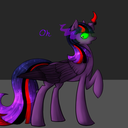 Size: 600x600 | Tagged: safe, artist:sinsays, part of a set, character:twilight sparkle, character:twilight sparkle (alicorn), species:alicorn, species:pony, ask corrupted twilight sparkle, color change, corrupted, corrupted twilight sparkle, curved horn, dark, dark equestria, dark magic, dark queen, dark world, darkened coat, darkened hair, ear fluff, ethereal mane, female, horn, jagged horn, looking at new wings, magic, part of a series, possessed, queen twilight, solo, sombra empire, sombra eyes, sombra horn, tumblr, tyrant sparkle