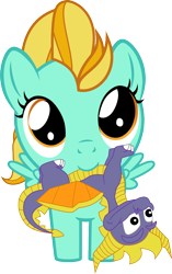 Size: 640x1016 | Tagged: safe, artist:chipmagnum, character:lightning dust, species:pony, female, filly, mouth hold, simple background, solo, spyro the dragon, toy, transparent background, vector, younger
