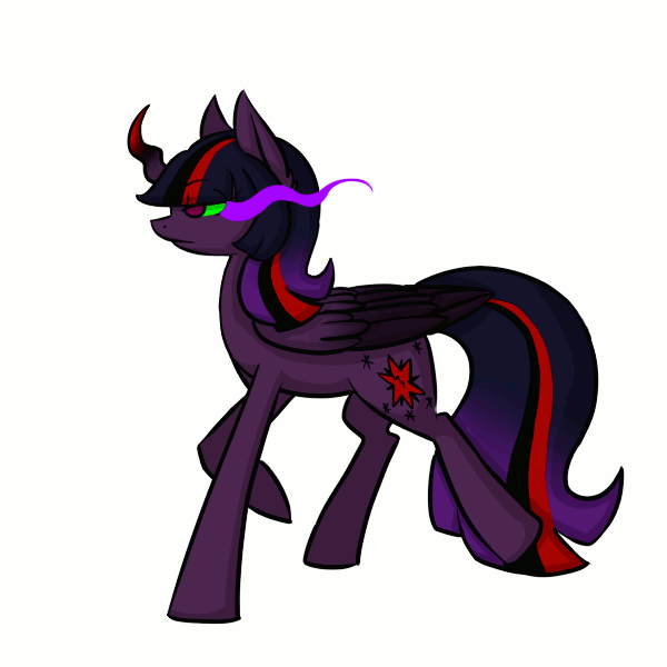 Size: 600x600 | Tagged: safe, artist:sinsays, character:twilight sparkle, character:twilight sparkle (alicorn), species:alicorn, species:pony, animated, animation cycle, animation test, ask corrupted twilight sparkle, color change, colored, corrupted, corrupted twilight sparkle, curved horn, dark, dark equestria, dark magic, dark queen, dark world, darkened coat, darkened hair, ear fluff, ethereal mane, female, gif, horn, jagged horn, magic, possessed, queen twilight, solo, sombra empire, sombra eyes, sombra horn, tumblr, two toned wings, tyrant sparkle, walk cycle, walking