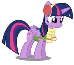Size: 5700x5000 | Tagged: safe, artist:mundschenk85, character:twilight sparkle, character:twilight sparkle (alicorn), species:alicorn, species:pony, absurd resolution, clothing, cute, earmuffs, female, scarf, simple background, solo, transparent background, twiabetes, vector, winter wrap up vest