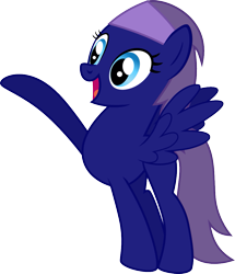 Size: 915x1064 | Tagged: safe, artist:chipmagnum, oc, oc only, unnamed oc, species:pegasus, species:pony, blue coat, blue eyes, eyelashes, female, mare, missing cutie mark, open mouth, raised hoof, simple background, smiling, solo, spread wings, standing, transparent background, vector, wings