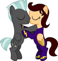 Size: 965x1014 | Tagged: safe, artist:chipmagnum, character:thunderlane, oc, species:pegasus, species:pony, canon x oc, clothing, female, flight suit, male, mare, simple background, straight, transparent background, vector