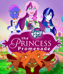 Size: 1736x2044 | Tagged: safe, artist:fantasygerard2000, character:catrina, character:majesty, character:spike (g3), character:wysteria, species:abyssinian, species:anthro, species:dragon, episode:the princess promenade, g1, g3, my little pony:equestria girls, amulet, anthro dragon, castle, equestria girls-ified, female, flower, g1 to equestria girls, g3 to equestria girls, generation leap, jewelry, my little pony logo, wand