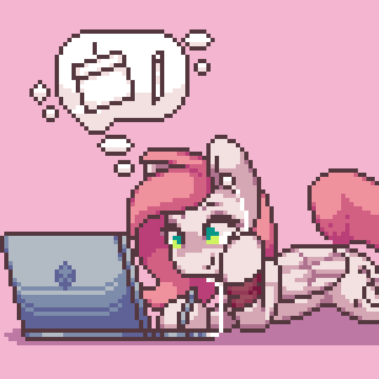 Size: 540x540 | Tagged: safe, artist:stockingshot56, oc, oc only, oc:sugar morning, species:pegasus, species:pony, animated, commission, computer, drawing, drawing tablet, gif, laptop computer, loop, pegasus oc, pixel art, prone, tablet