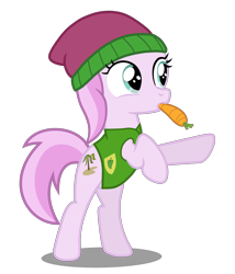 Size: 6000x7000 | Tagged: safe, artist:mundschenk85, character:piña colada, species:pony, absurd resolution, background pony, bipedal, carrot, clothing, cute, female, filly, food, mouth hold, piña cutelada, plant team, simple background, solo, transparent background, winter cap, winter wrap up vest