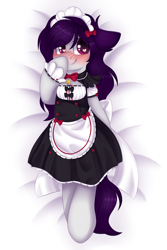 Size: 6000x9000 | Tagged: safe, artist:adostume, oc, oc only, oc:cinnamon twist, species:pony, absurd resolution, bell, bell collar, blushing, body pillow design, bow, clothing, collar, cute, heart, heart eyes, maid, maid headdress, solo, wingding eyes