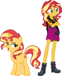 Size: 3460x4229 | Tagged: safe, artist:caliazian, artist:famousmari5, artist:quanxaro, part of a set, character:sunset shimmer, species:human, species:pony, species:unicorn, my little pony:equestria girls, boots, clothing, crossed arms, female, geode of empathy, high heel boots, human ponidox, magical geodes, mare, palette swap, ponidox, recolor, self ponidox, shoes, simple background, skirt, smiling, transparent background, vector