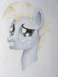 Size: 3024x4032 | Tagged: safe, artist:phat_guy, derpibooru original, character:star tracker, species:earth pony, species:pony, bust, colored pencil drawing, freckles, grin, looking at you, male, portrait, simple background, smiling, solo, stallion, traditional art