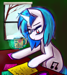 Size: 1200x1350 | Tagged: safe, artist:ryuredwings, character:dj pon-3, character:vinyl scratch, coffee, female, magic, morning ponies, solo
