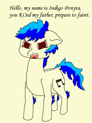 Size: 600x800 | Tagged: safe, artist:planetkiller, character:dj pon-3, character:vinyl scratch, angry, clothing, cosplay, costume, crossover, female, fire, floppy ears, looking at you, on fire, pokémon, ponyta, pun, red eyes, simple background, solo, text, this will end in death, this will end in tears, this will end in tears and/or death