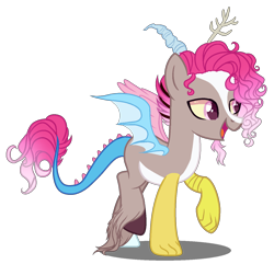 Size: 1350x1300 | Tagged: safe, artist:gihhbloonde, oc, oc only, parent:discord, parent:pinkie pie, parents:discopie, colored hooves, hybrid, interspecies offspring, male, offspring, simple background, solo, transparent background, unshorn fetlocks