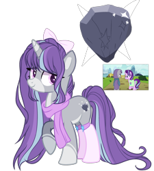 Size: 2700x3000 | Tagged: safe, artist:gihhbloonde, character:maud pie, character:starlight glimmer, oc, parent:maud pie, parent:starlight glimmer, parents:starmaud, species:pony, species:unicorn, bow, clothing, cutie mark, female, hair bow, lesbian, magical lesbian spawn, mare, offspring, pink socks, scarf, shipping, simple background, socks, socks (coat marking), starmaud, transparent background