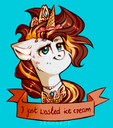 Size: 1280x1442 | Tagged: safe, artist:segraece, oc, oc:golden rain, species:pony, species:unicorn, 30 day challenge, cute, dropped ice cream, female, food, ice cream, looking at you, solo