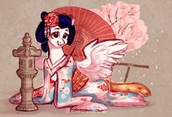 Size: 1024x700 | Tagged: safe, artist:segraece, oc, oc only, species:pegasus, species:pony, beautiful, clothing, commission, female, geisha, kimono (clothing), looking at you, mare, smiling, solo